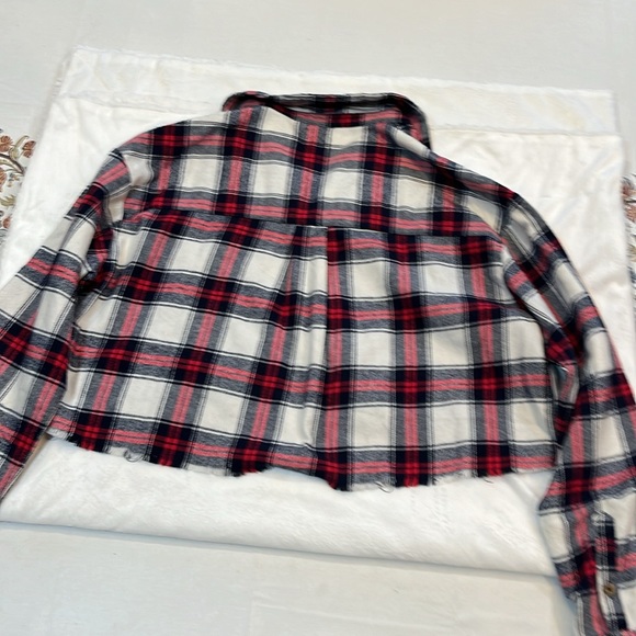 Black, White & Red Plad Button Down Mid Length Shirt - Picture 4 of 4